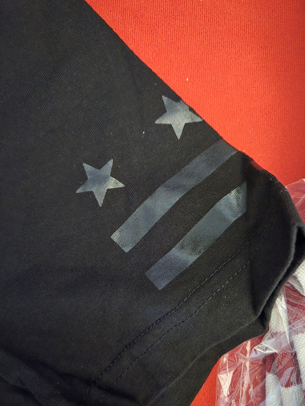 Guess Men's Black V-Neck Graphic Tee with Glossy Flag Detail - Picture 6 of 7